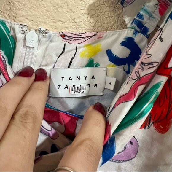 Tanya Taylor White Colorful Flamingo Wrap Bodice Teigan Silk Midi Dress 4 - Picture 6 of 9